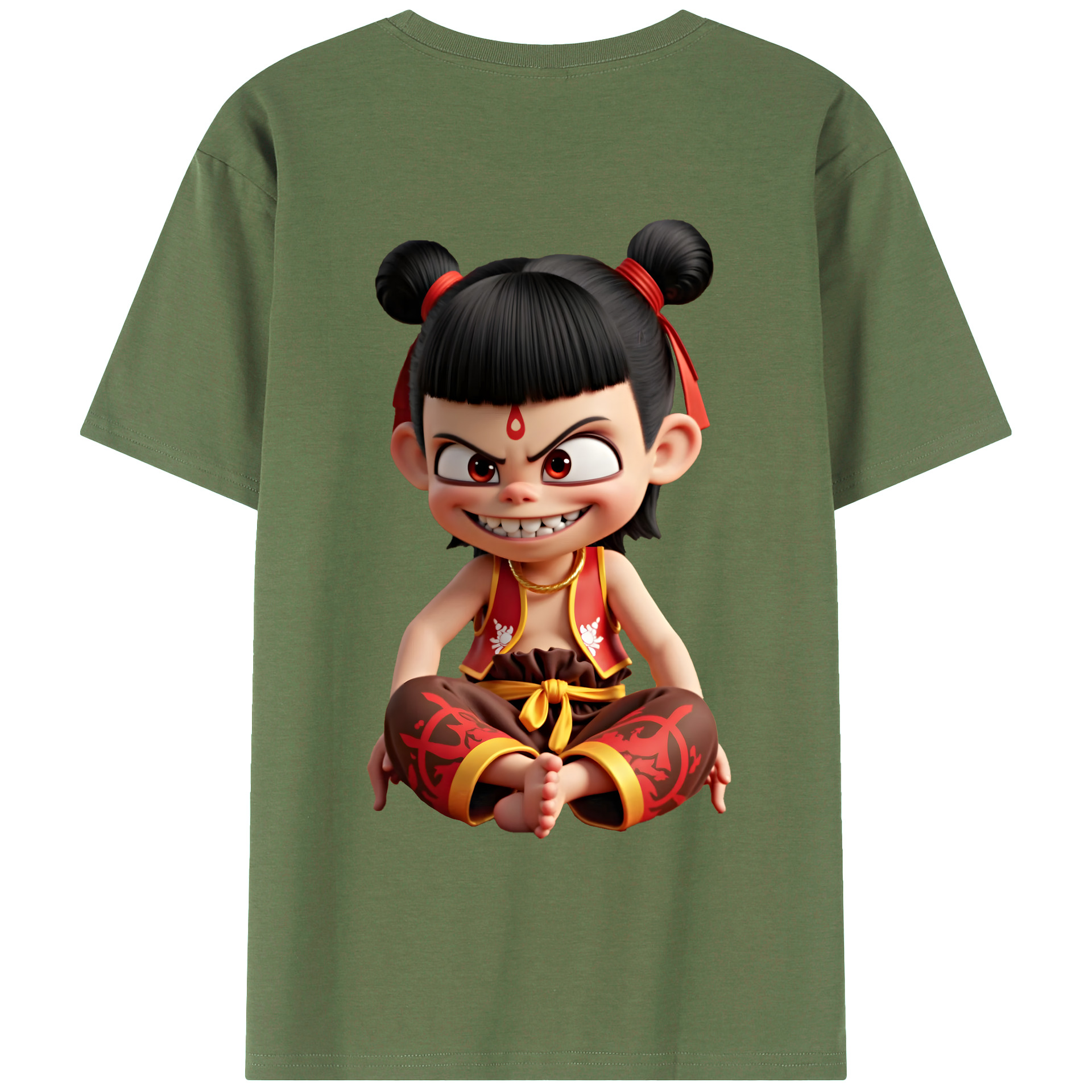 （画像用） Ne Zha 2 ナタ 魔童の大暴れ 綿100％ メンズ半袖Tシャツ（バックプリント） 通気性
